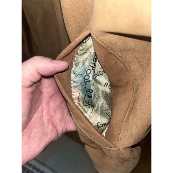 Vintage 90s Marlboro Brown Leather Bomber Jacket With Map Lining Design Men's L - Picture 8 of 11